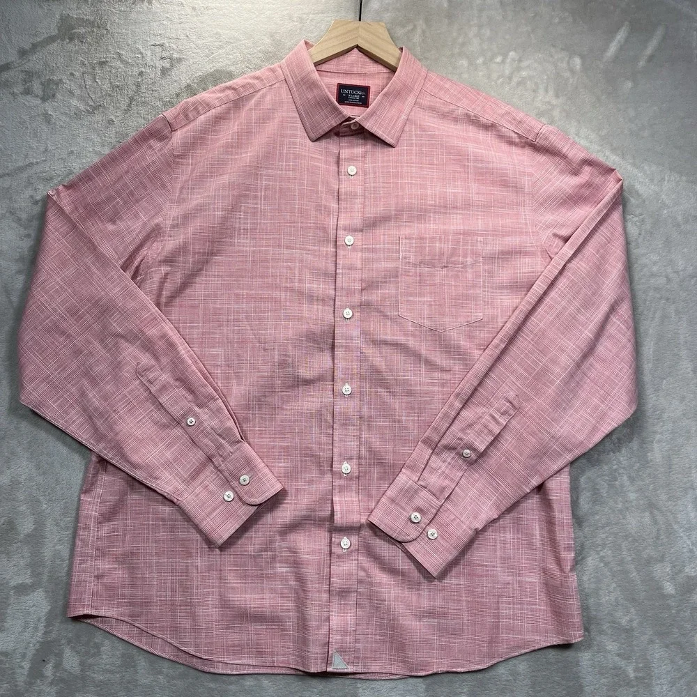 UNTUCKit Avellino WF Shirt Mens XL Pink Check Wrinkle Free Button Long Sleeve